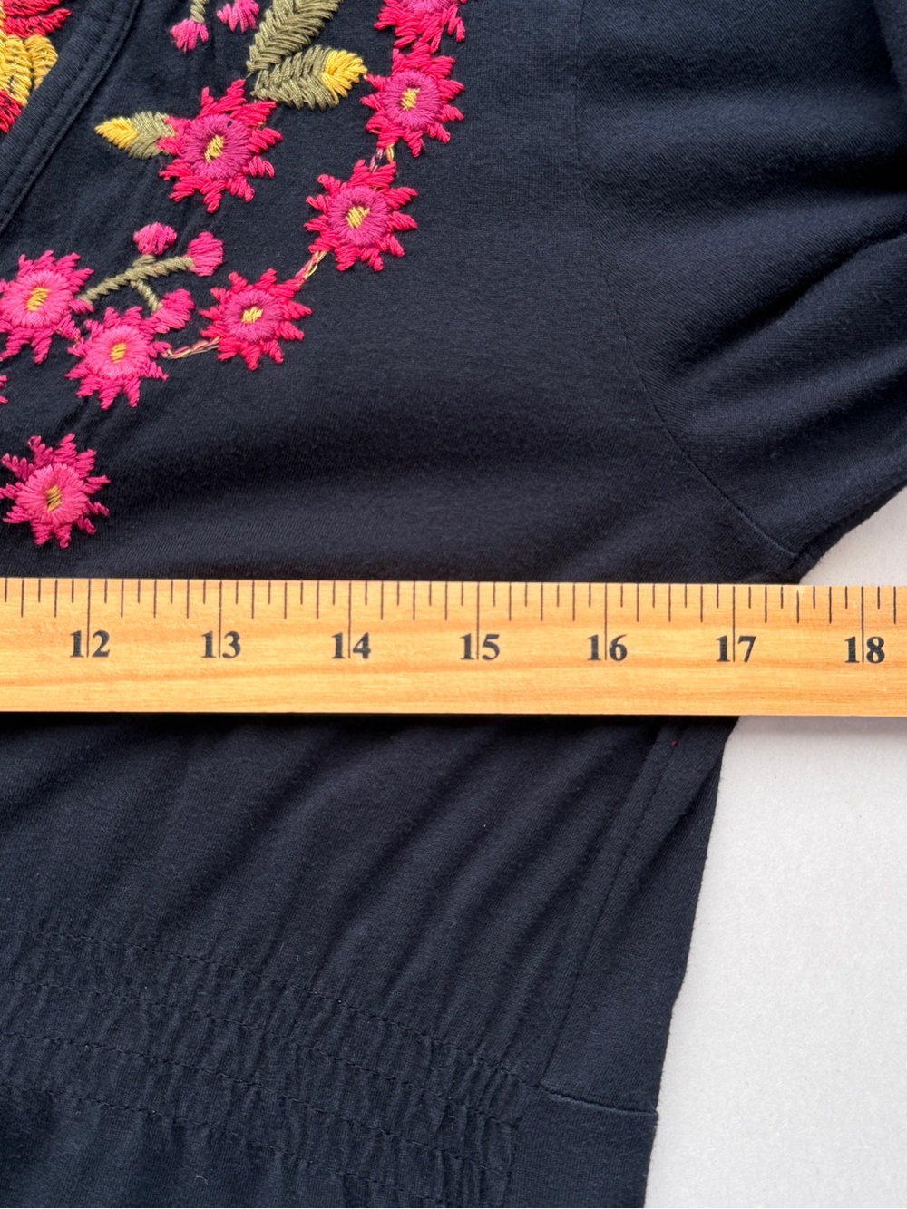 Johnny Was Black Embroidered V-Neck Smocked Cotton Midi Dress Size M - Picture 10 of 14